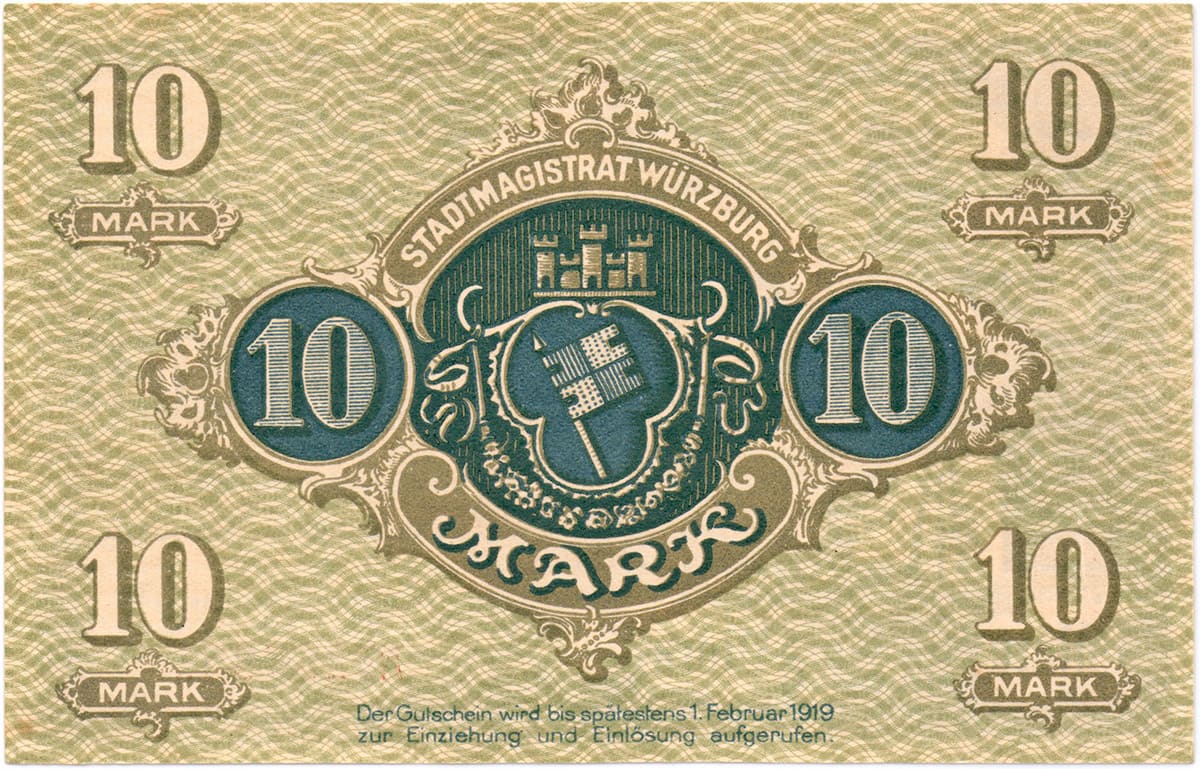 10 марок 1918 Stadt Wurzburg