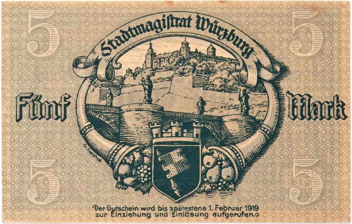 5 марок 1918 Stadt Wurzburg