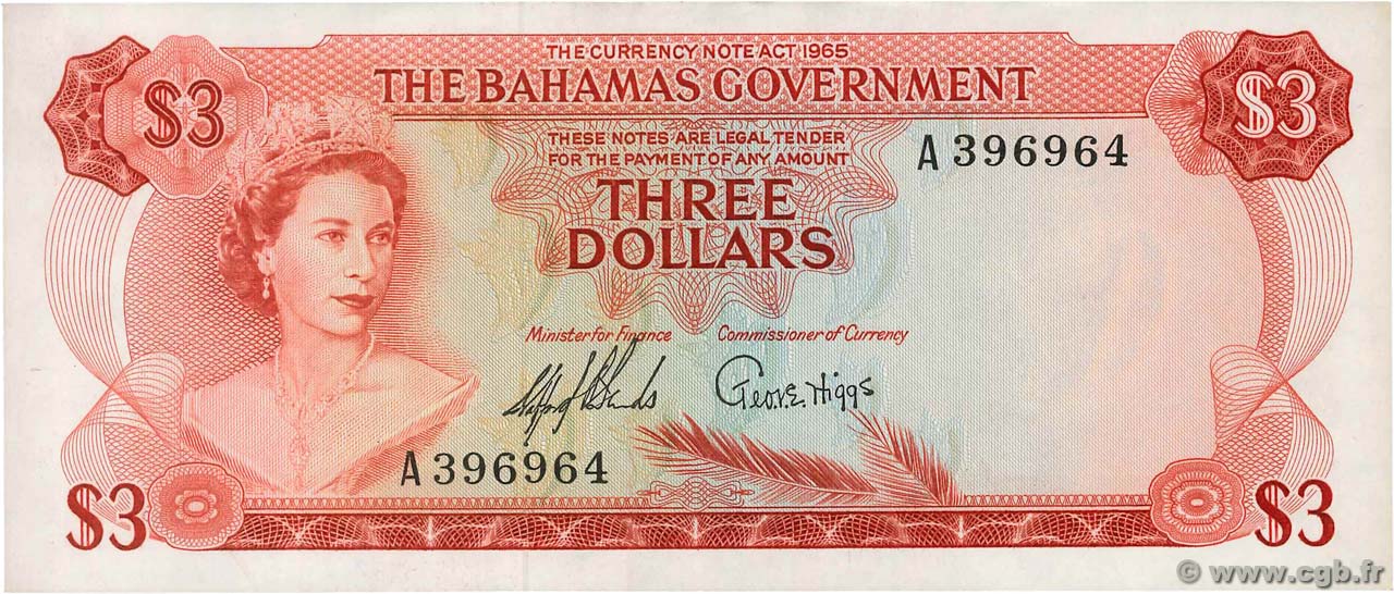 Багамские острова 3 доллара 1965