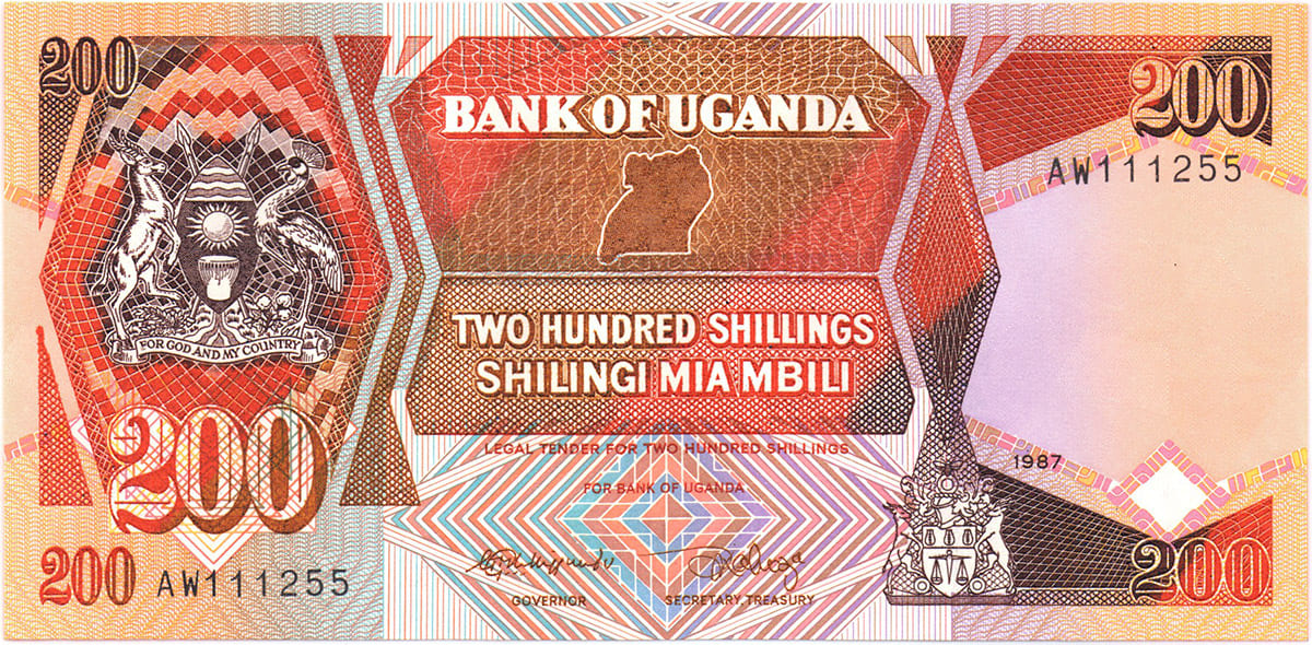 200 шиллингов Уганды 1987