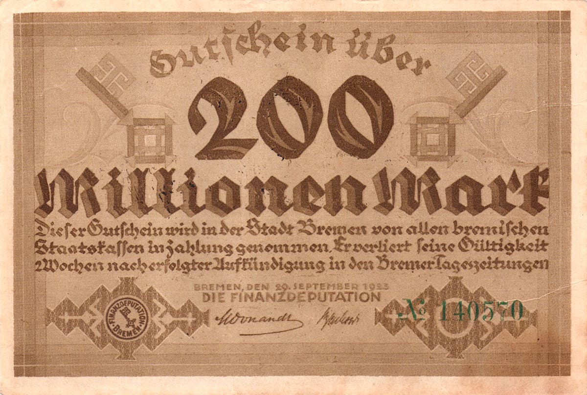 200 000 000 марок 1923 Freie Hansestadt Bremen