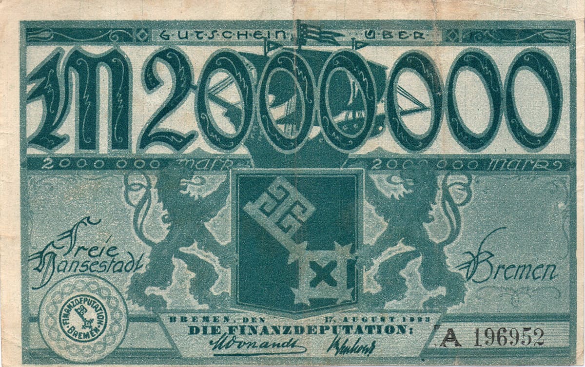 2 000 000 марок 1923 Freie Hansestadt Bremen