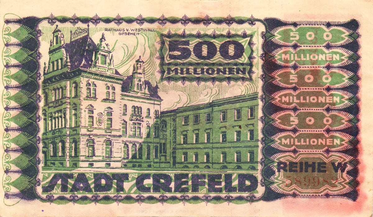 500 000 000 марок 1923 Stadthauptkasse Crefeld