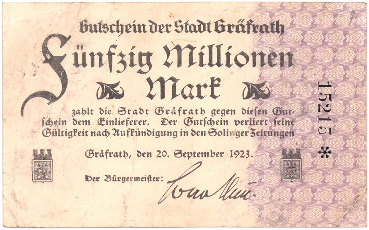 50 000 000 марок 1923 Stadt Gräfrath