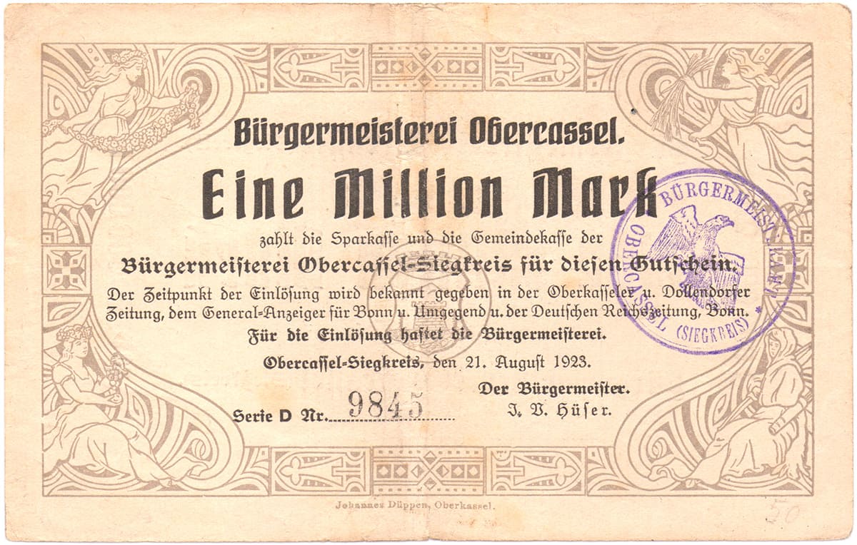 1 000 000 марок 1923 Bürgermeisterei Oberkassel