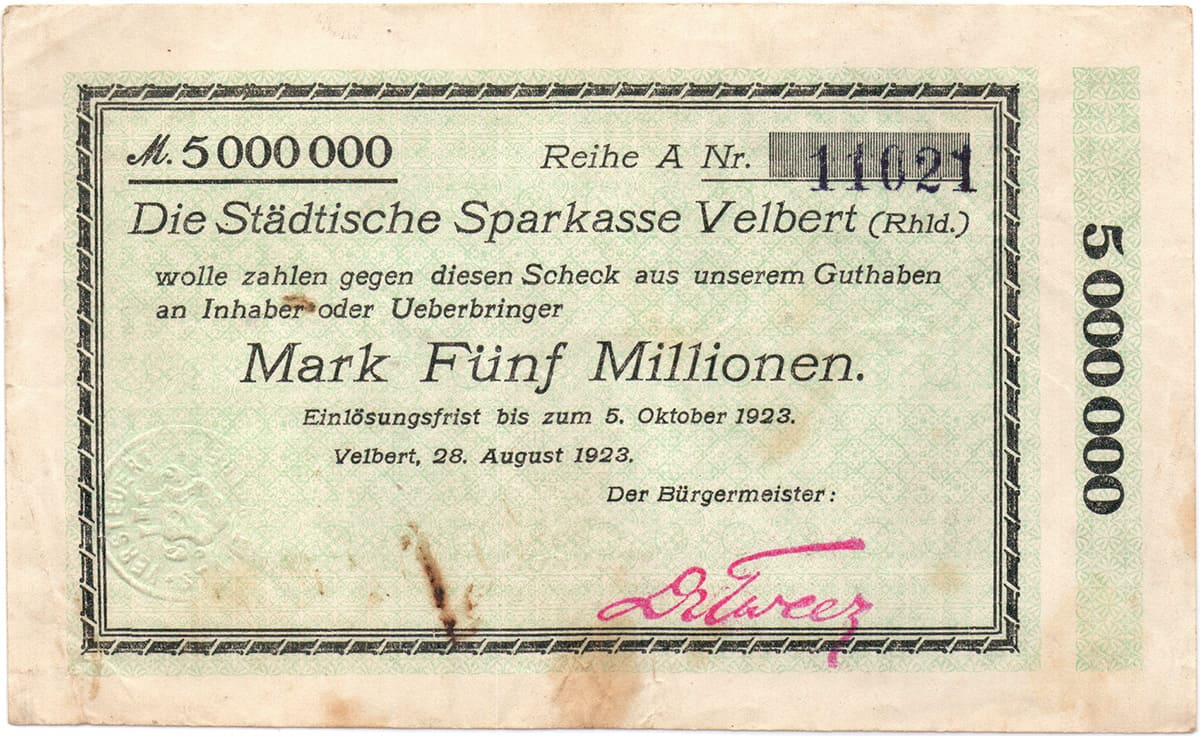 5 000 000 марок Stadtische Sparkasse Velbert