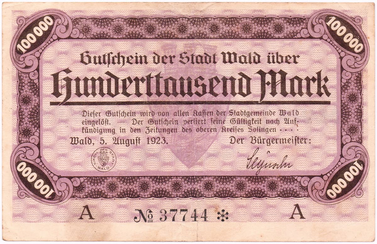 100 000 марок 1923 Stadt Wald