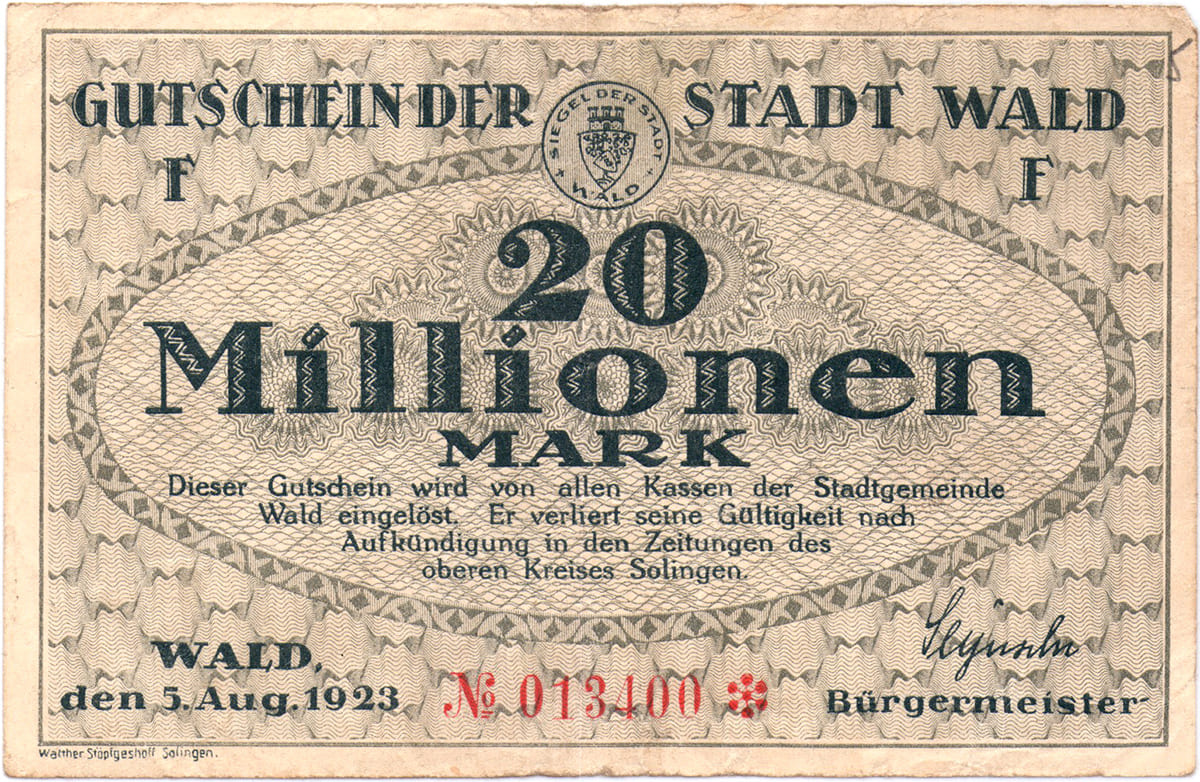 20 000 000 марок 1923 Stadt Wald